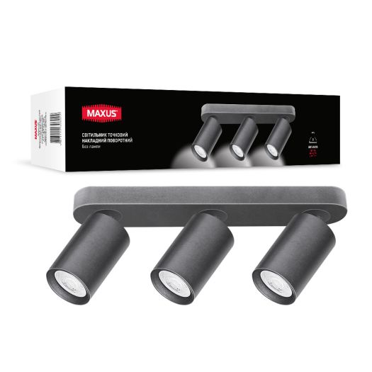 Світильник точковий накладний поворотний без лампи MAXUS Spot Light Base GU10x3 Black